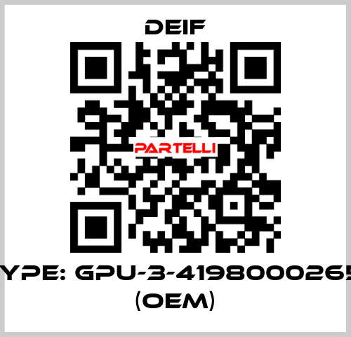 Type: GPU-3-4198000265I (OEM) Deif