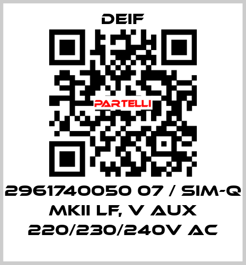 2961740050 07 / SIM-Q MKII LF, V aux 220/230/240V AC Deif