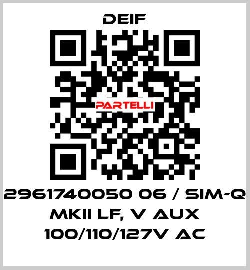 2961740050 06 / SIM-Q MKII LF, V aux 100/110/127V AC Deif