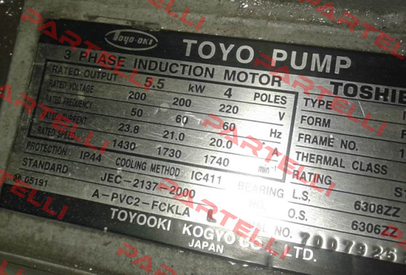 S/N: 70079252 obsolete, replaced by PVC2-IKKH3-FCKLAL21E-4P-5.5Kw-CE (AC200V)  JTEKT FLUID POWER SYSTEMS CORPORATION (ex. Toyooki)