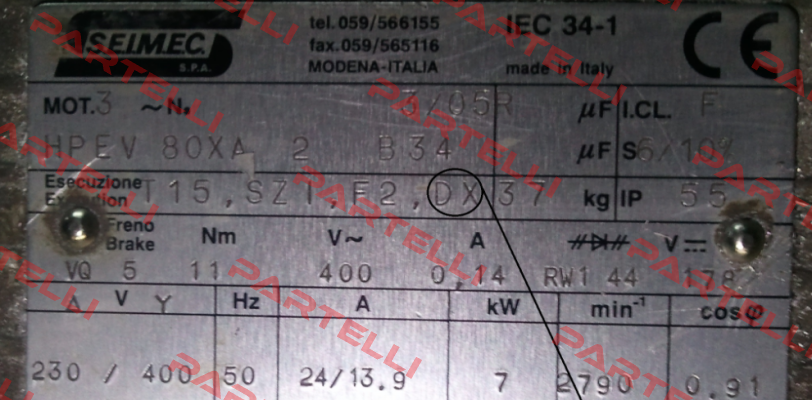 HPEV 80XA 2 230.400V-50Hz B34 (Right threaded shaft end)  Seimec (Rossi)