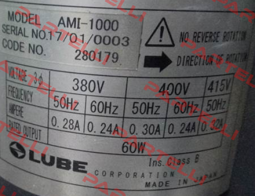 Model:AMI-1000  S/N:17/01/0003 oem Lube