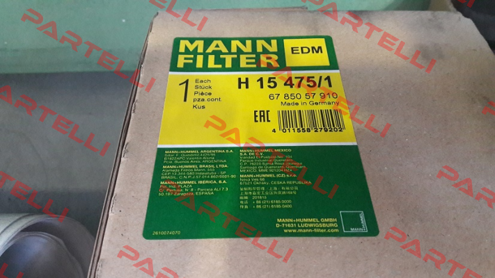 P/N: 6785057910 Type: H 15 475/1 Mann Filter (Mann-Hummel)