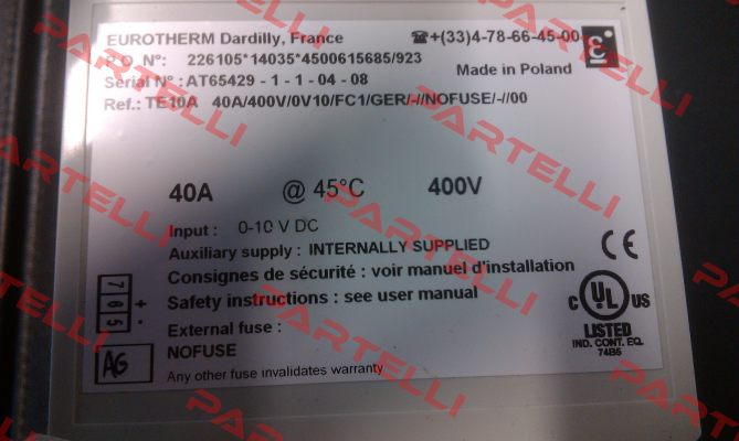 TE10A 40A/400V/0V10/FC1/GER/-//NOFUSE/-//00- no longer available, alternativ model EFIT/40A/400V/0V10/FC1/GER/SELF/XX/NOFUSE/-/ Eurotherm