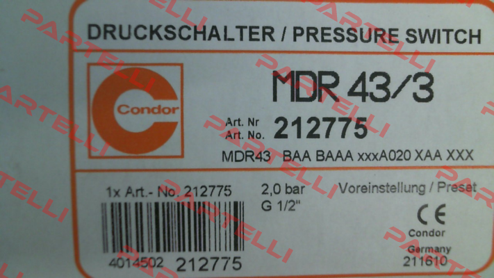 P/N: 212775, Type: MDR 43/3 Condor