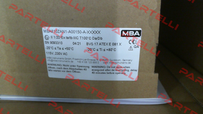 MBA810ZAN1-A00150-A-XXXXX (1213568) MBA Instruments