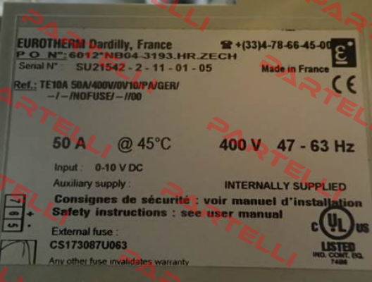 TA10A 50A/400V/0V10/PA/GER Replaced by MODEL (EFIT) Single Phase Power Controller Eurotherm