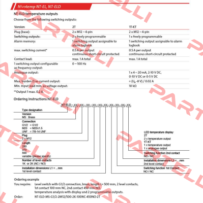 NT ELD-MS-G1/2-2M12/280-2K-90NC/150NO-2T Bühler Technologies